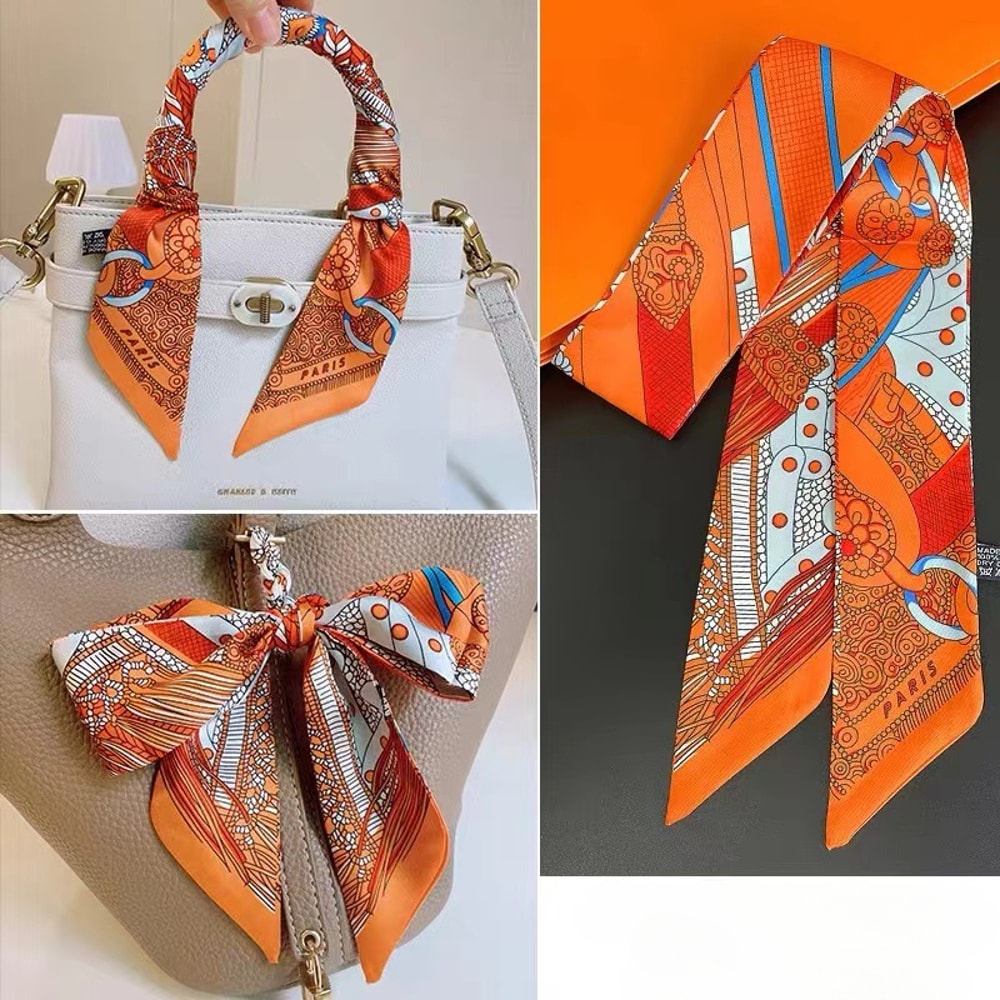 Retro Printed Thin Imitation Silk Scarf For Women Spring And Autumn Clothes Bag Decoration 1