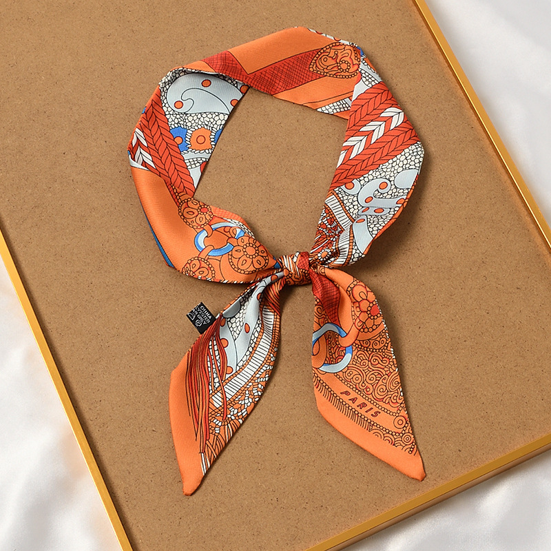 Retro Printed Thin Imitation Silk Scarf For Women Spring And Autumn Clothes Bag Decoration 4