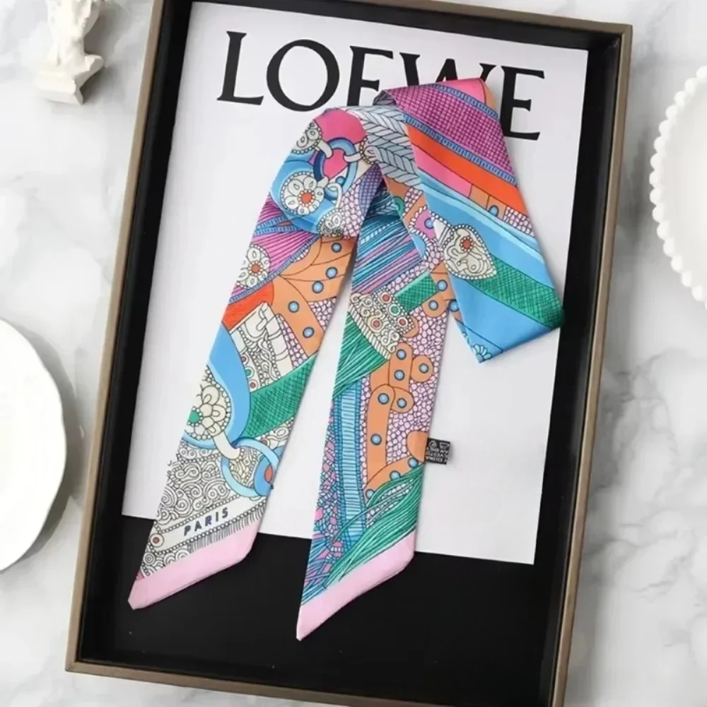 Retro Printed Thin Imitation Silk Scarf For Women Spring And Autumn Clothes Bag Decoration 5