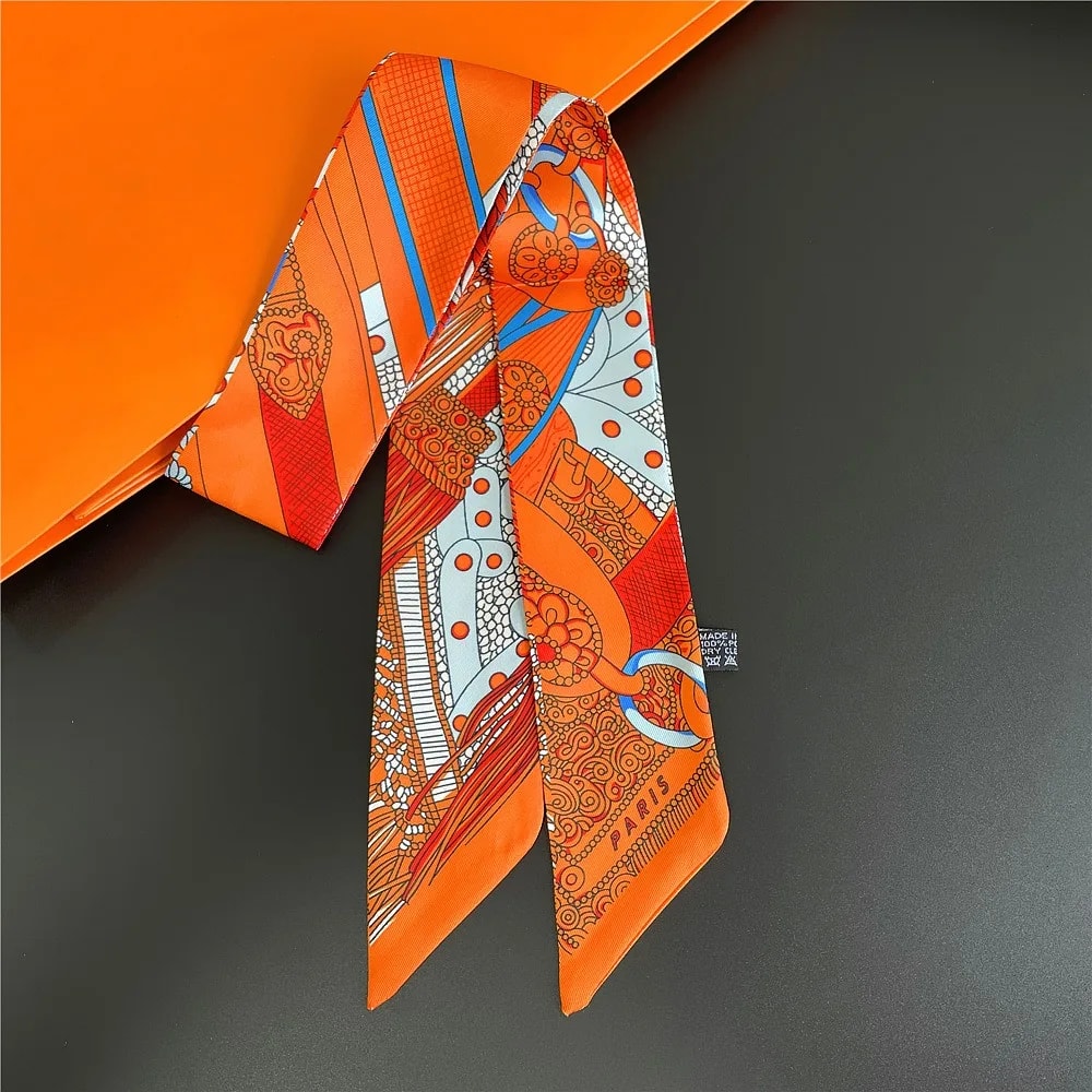 Retro Printed Thin Imitation Silk Scarf For Women Spring And Autumn Clothes Bag Decoration 8