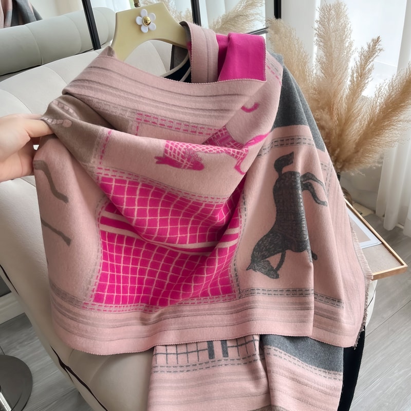 Warm Cashmere Scarf For Women Horse Print Luxury Pashmina Shawl Poncho Blanket Wrap Thick Foulard 3