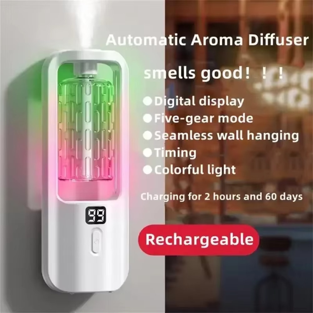 USB Essential Oils Diffuser Multimode LED Display Gear Wall Mounted Home Air Freshener Smart Fragra 2