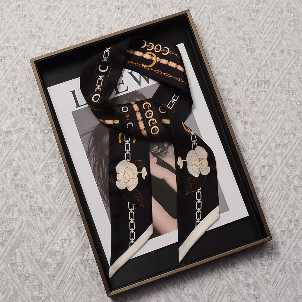 Womens French Elegant Black And White Tied Handle Bag With Small Silk Scarf And Doublesided Twill R 2