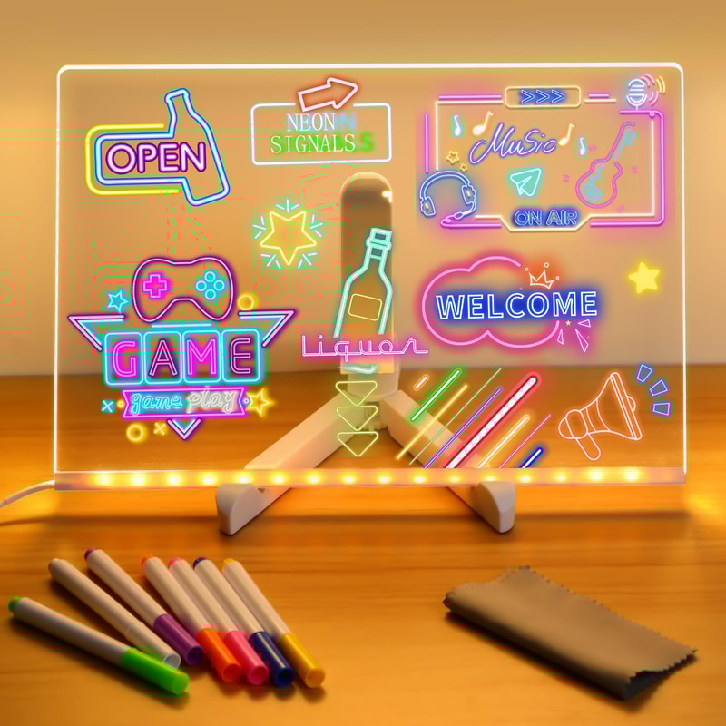 Colorful LED Note Board with Night Light Pens DIY Acrylic Message Board for Children Birthday Gift