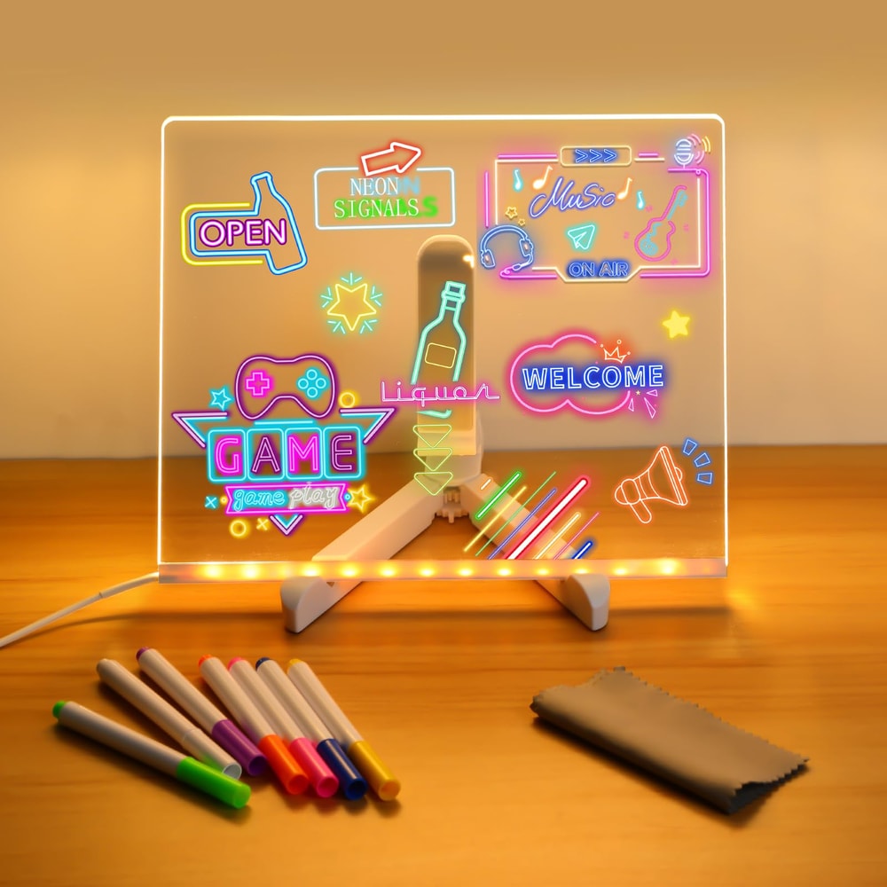 Colorful LED Note Board with Night Light Pens DIY Acrylic Message Board for Children Birthday Gift