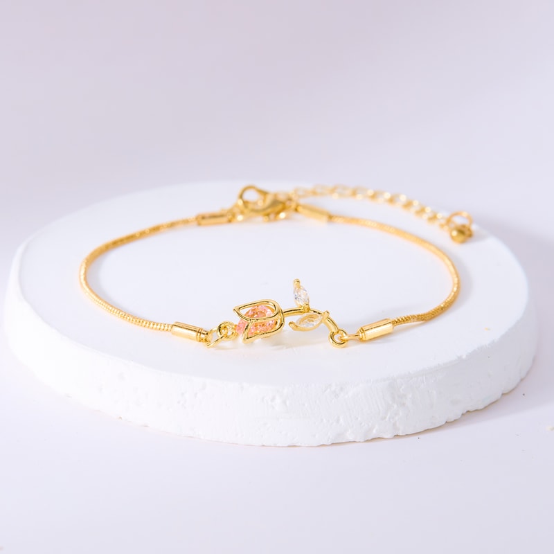 Elegant Stainless Steel Clavicle Chain Light Luxury Zircon Tulip Flower Pendant Necklace For Women 5