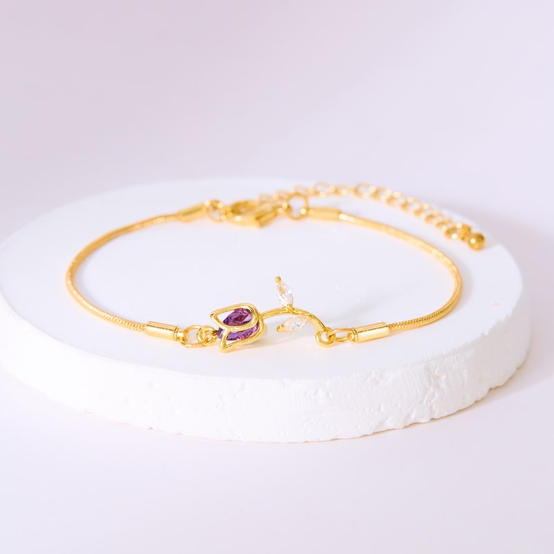 Elegant Stainless Steel Clavicle Chain Light Luxury Zircon Tulip Flower Pendant Necklace For Women 6