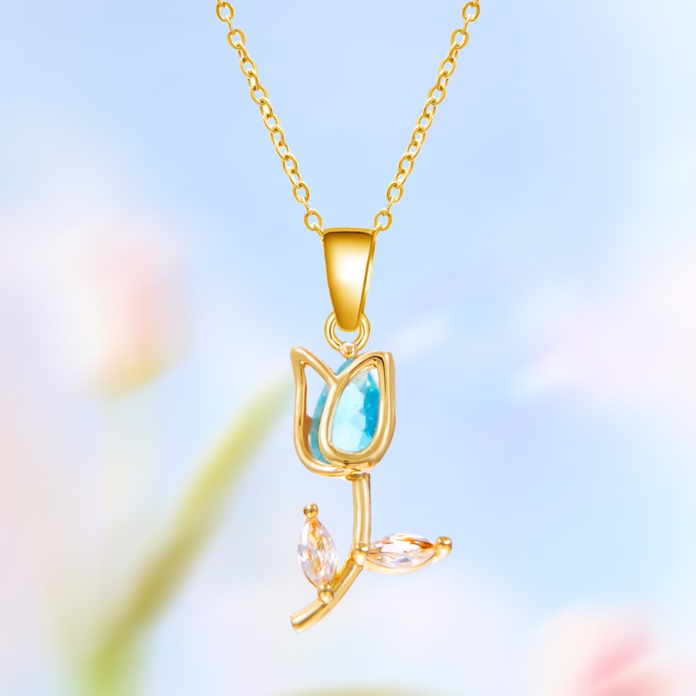 Elegant Stainless Steel Clavicle Chain Light Luxury Zircon Tulip Flower Pendant Necklace For Women 9