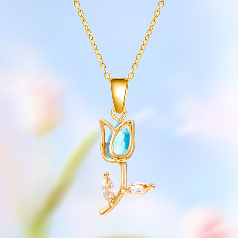 Elegant Stainless Steel Clavicle Chain Light Luxury Zircon Tulip Flower Pendant Necklace For Women 9