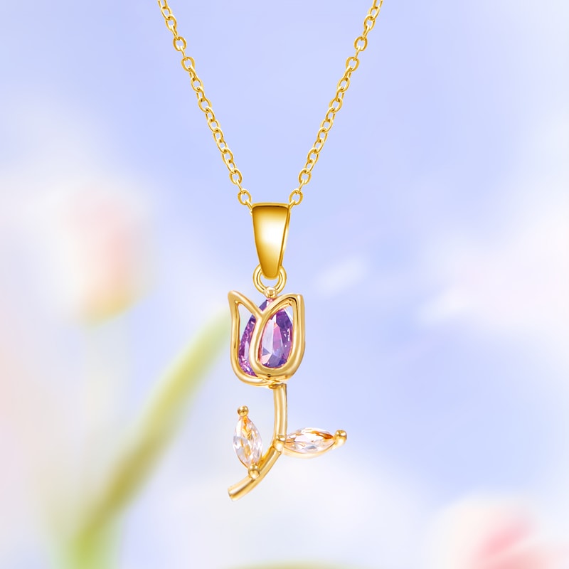 Elegant Stainless Steel Clavicle Chain Light Luxury Zircon Tulip Flower Pendant Necklace For Women 10