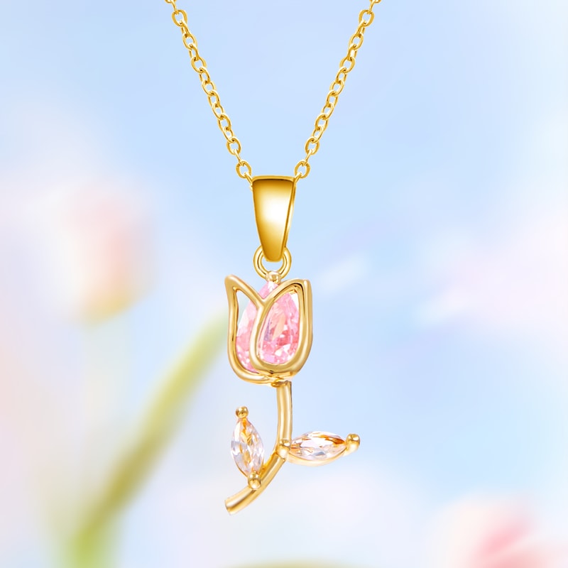 Elegant Stainless Steel Clavicle Chain Light Luxury Zircon Tulip Flower Pendant Necklace For Women 8