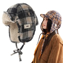 plaid unisex ski caps thickened warm pilot hat windproof bomber hat