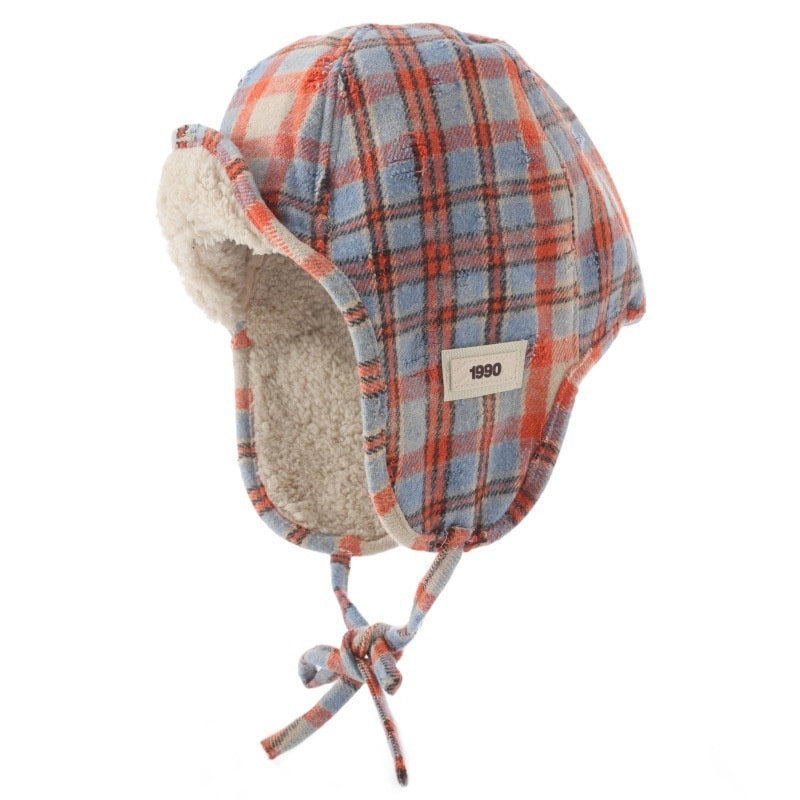 Plaid Unisex Ski Caps Thickened Warm Pilot Hat Windproof Bomber Hat