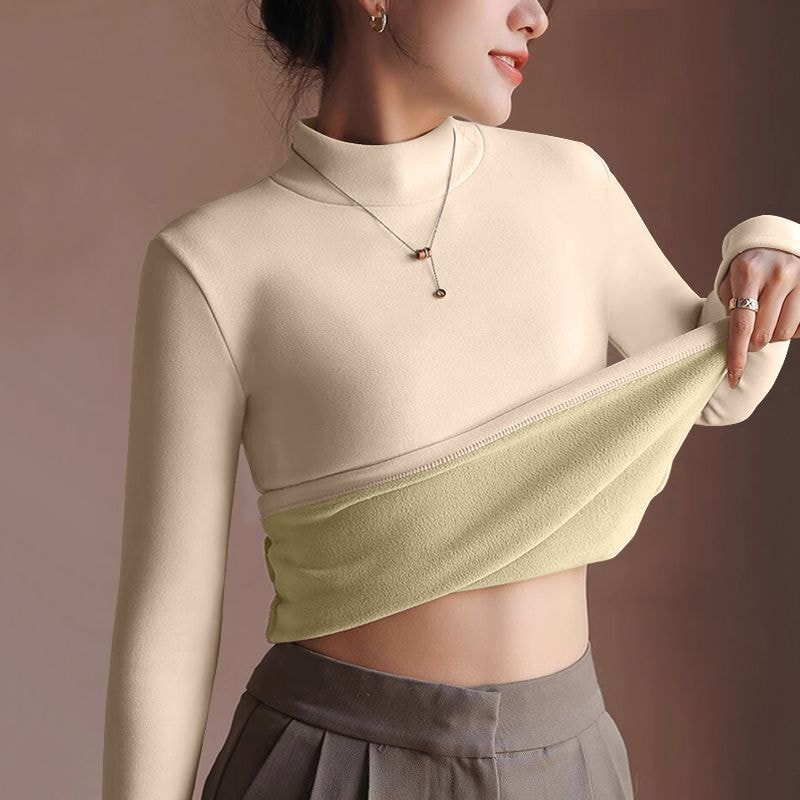 Thickened Velvet Lining Womens Sweater Autumn Winter Thermal Longsleeved Bottoming Shirt 6