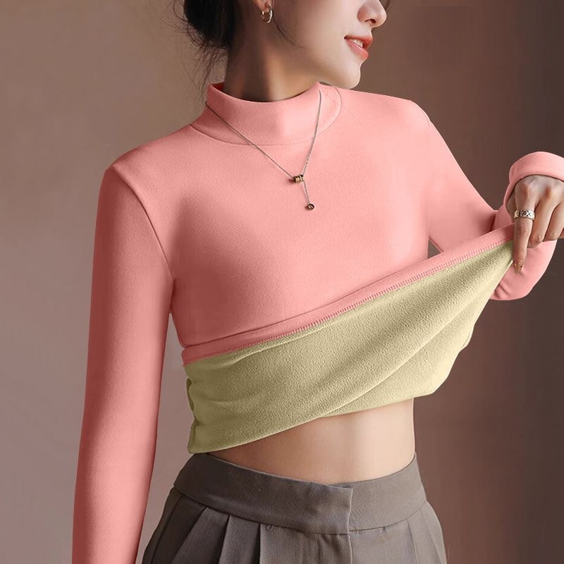 Thickened Velvet Lining Womens Sweater Autumn Winter Thermal Longsleeved Bottoming Shirt 5