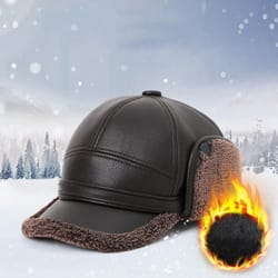 men's winter pu leather baseball cap with earflaps warm bomber hat windproof keep warm elderly dad cap