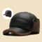 Mens Winter PU Leather Baseball Cap With Earflaps Warm Bomber Hat Windproof Keep Warm Elderly Dad C 1