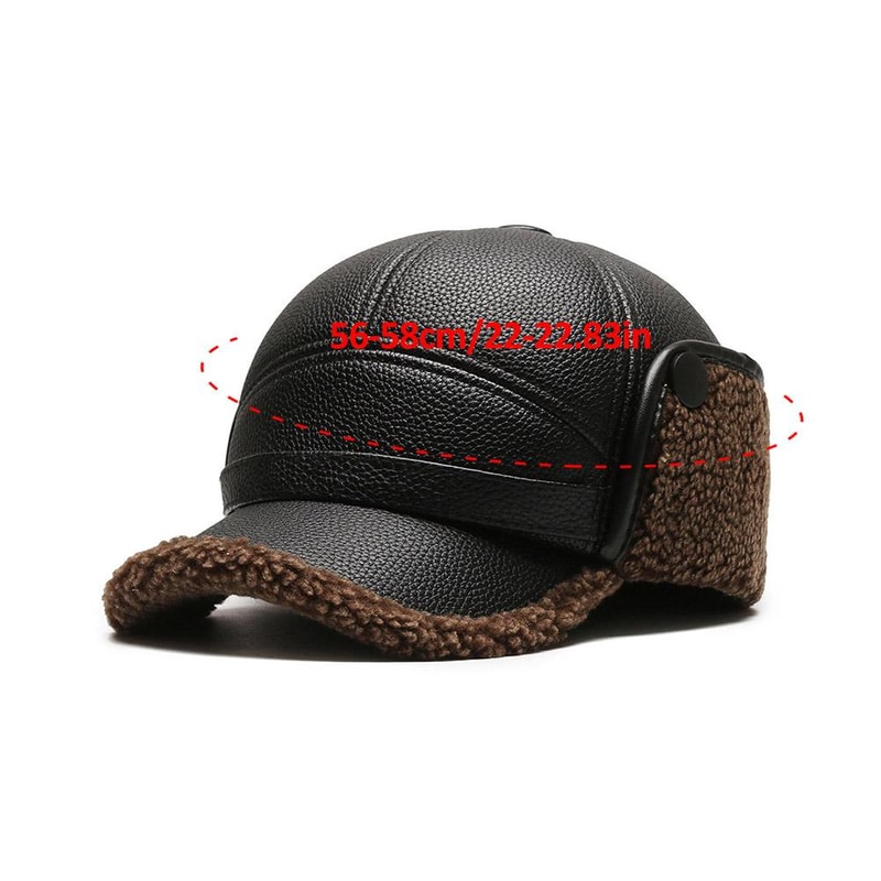 Mens Winter PU Leather Baseball Cap With Earflaps Warm Bomber Hat Windproof Keep Warm Elderly Dad C 3