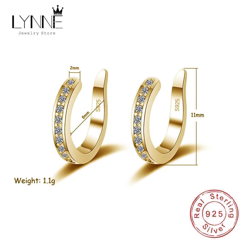 Sterling Silver Fashion Fine C Shape Zircon No Hole EarCuff Earrings Women Men Punk Rock Rhinestone 6