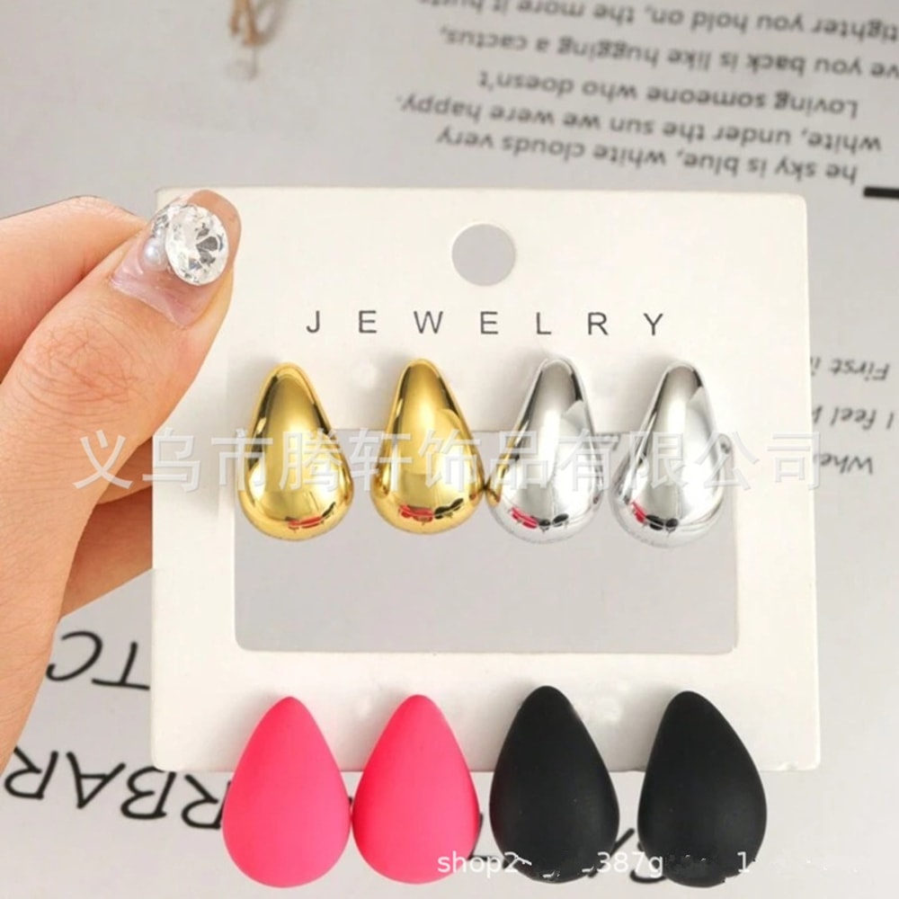 Vintage Glossy Thick Acrylic Water Drop Stud Earring Creative Tear Drop Earrings Womens Elegant Par 7
