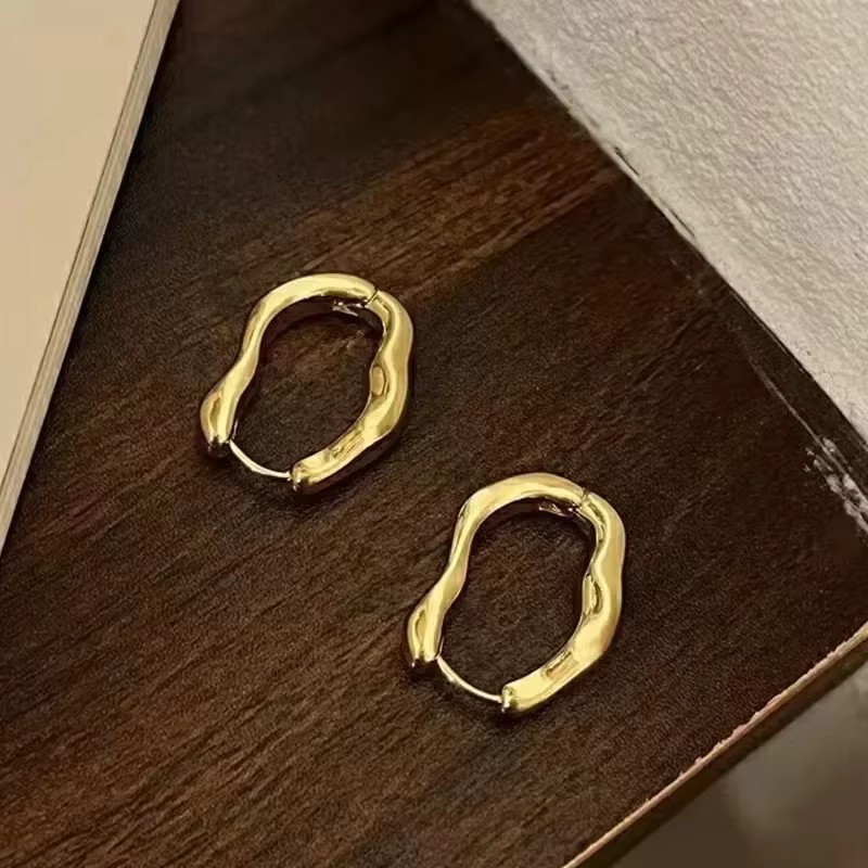 Irregular Wavy Pleated Hoop Earrings For Women Charm Gold Plated Stainless Steel Dangle Jewelry Per 9