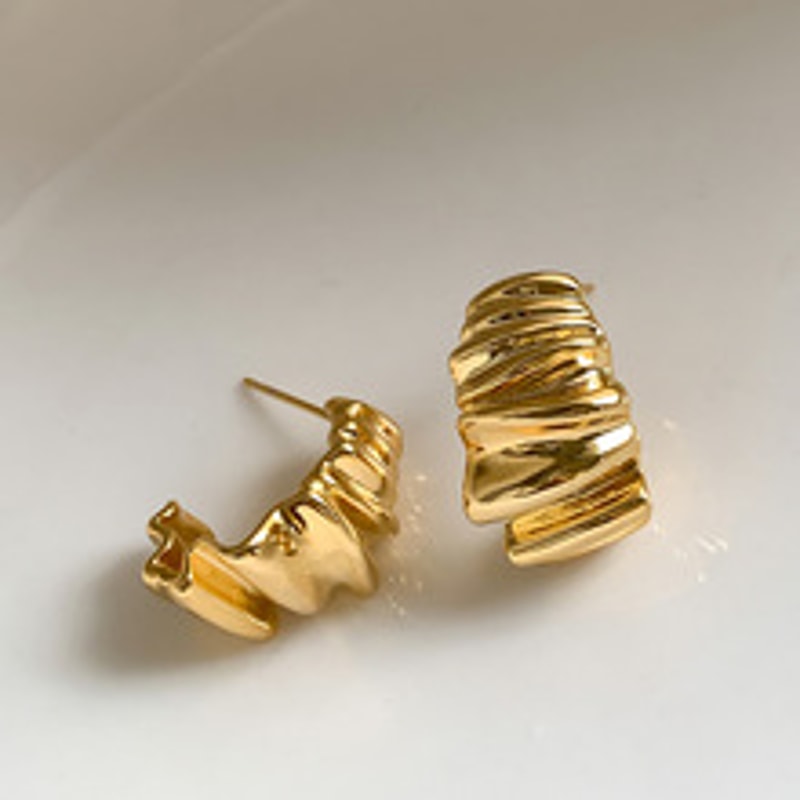 Irregular Wavy Pleated Hoop Earrings For Women Charm Gold Plated Stainless Steel Dangle Jewelry Per 10