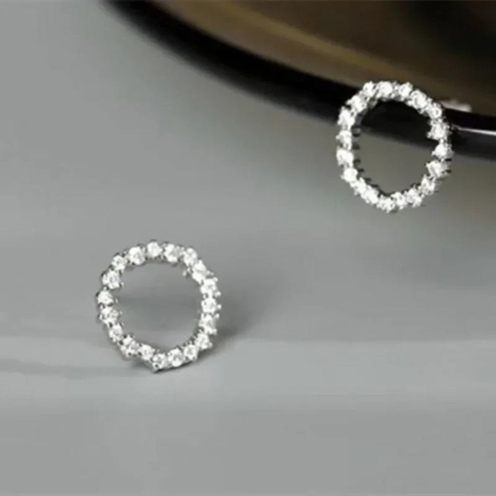Gold Color Delicate Small Circle Stud Earrings, Crystal Jewelry, Minimalist Korean Fashion Accessories for Women