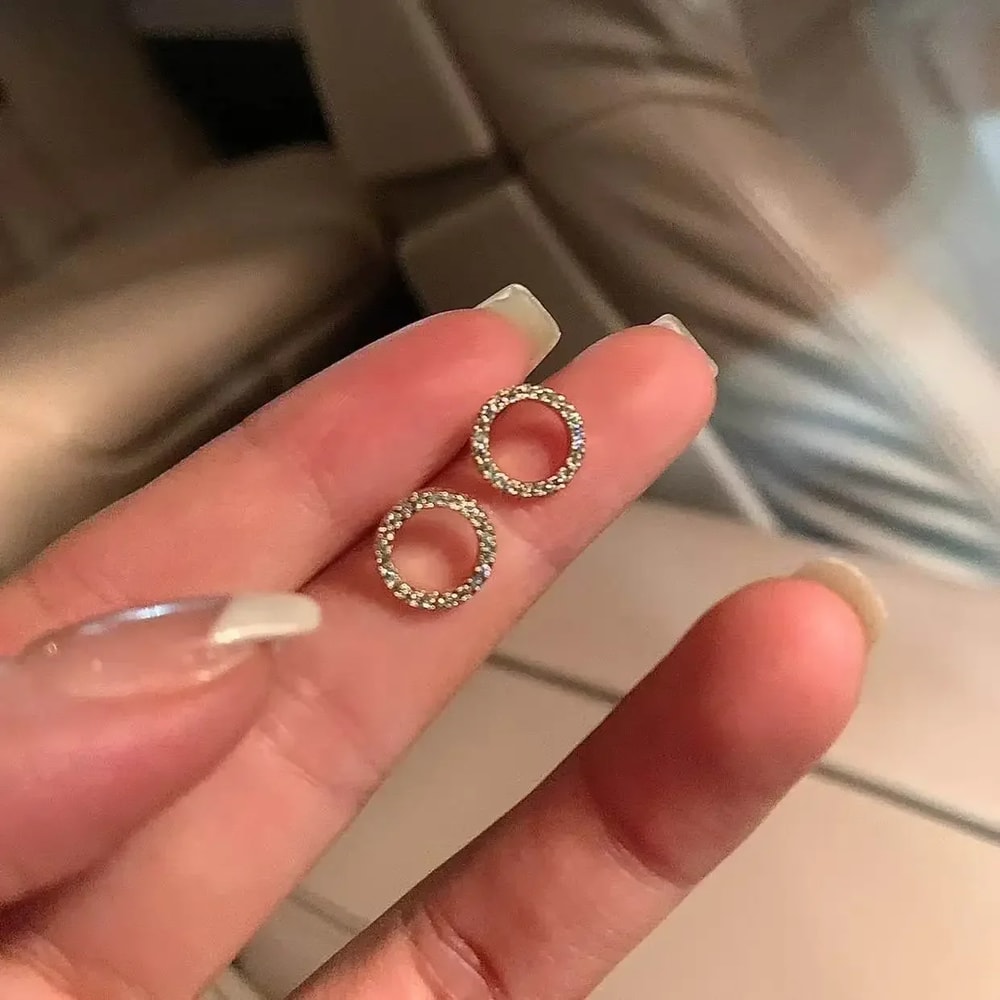 Gold Color Delicate Small Circle Stud Earrings, Crystal Jewelry, Minimalist Korean Fashion Accessories for Women