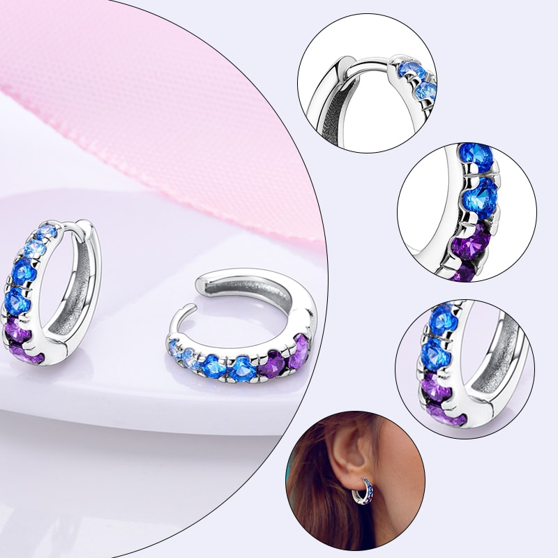 Hypoallergenic Sterling Silver Hoops Earrings With Zirconia High Quality Jewelry For Women And Girl 1