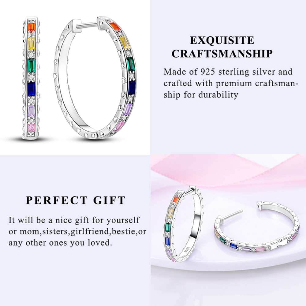 Hypoallergenic Sterling Silver Hoops Earrings With Zirconia High Quality Jewelry For Women And Girl 2