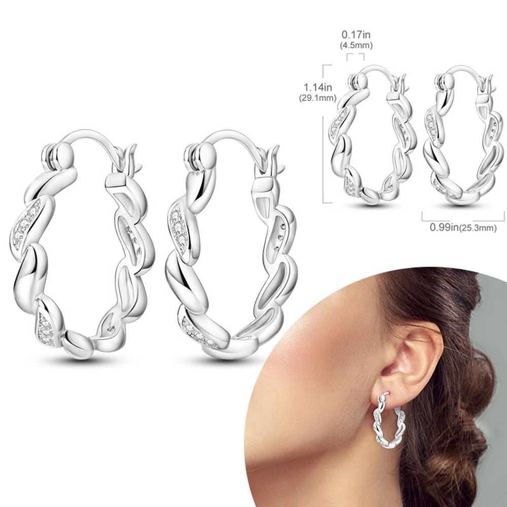 Hypoallergenic Sterling Silver Hoops Earrings With Zirconia High Quality Jewelry For Women And Girl 5