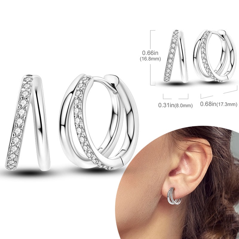 Hypoallergenic Sterling Silver Hoops Earrings With Zirconia High Quality Jewelry For Women And Girl 6