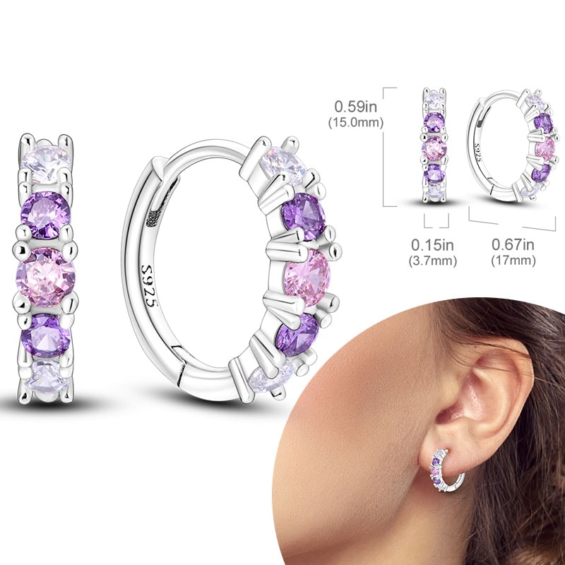 Hypoallergenic Sterling Silver Hoops Earrings With Zirconia High Quality Jewelry For Women And Girl 8