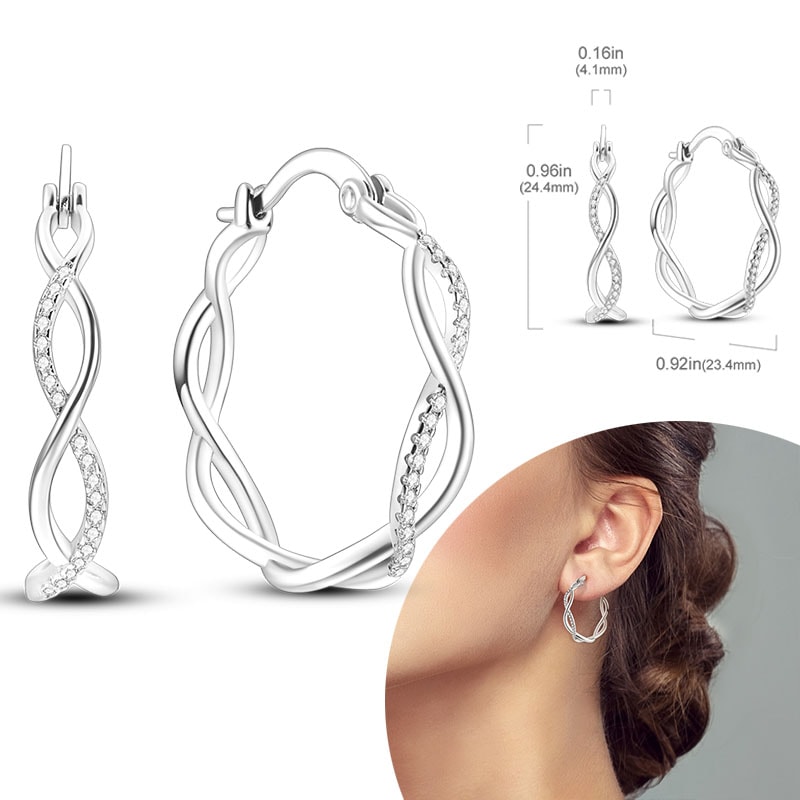 Hypoallergenic Sterling Silver Hoops Earrings with Zirconia, High Quality Jewelry for Women and Girls, Fashion Hoop