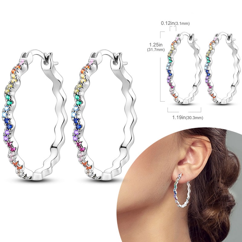 Hypoallergenic Sterling Silver Hoops Earrings with Zirconia, High Quality Jewelry for Women and Girls, Fashion Hoop