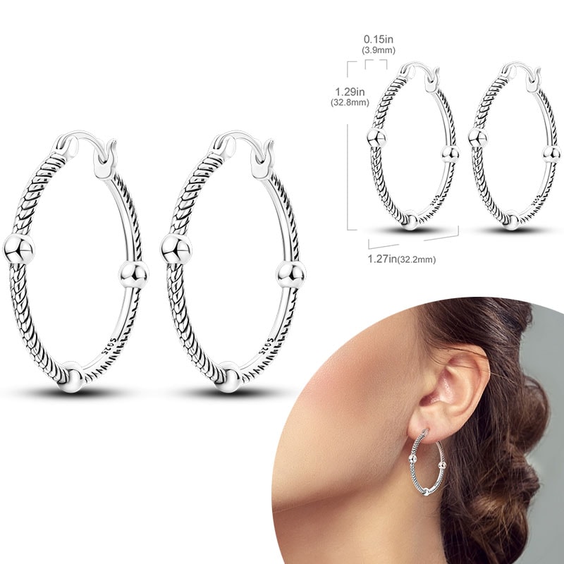 Hypoallergenic Sterling Silver Hoops Earrings with Zirconia, High Quality Jewelry for Women and Girls, Fashion Hoop