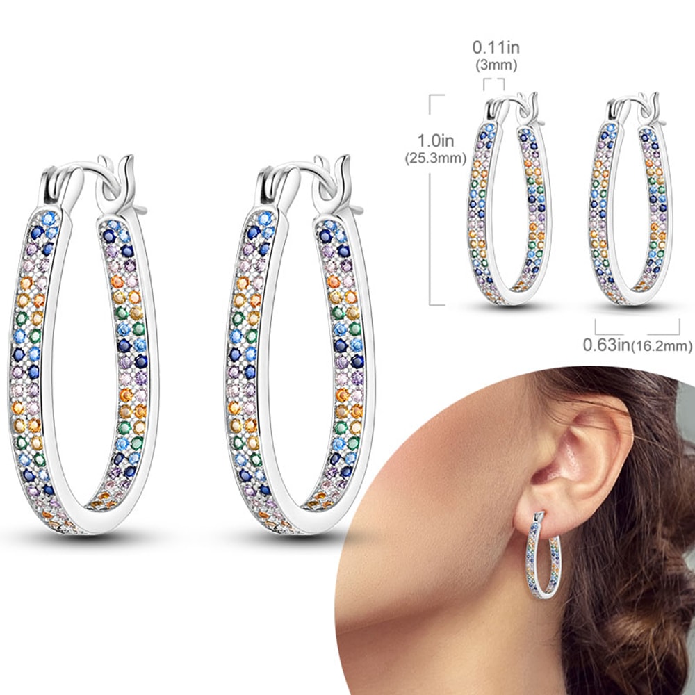 Hypoallergenic Sterling Silver Hoops Earrings with Zirconia, High Quality Jewelry for Women and Girls, Fashion Hoop