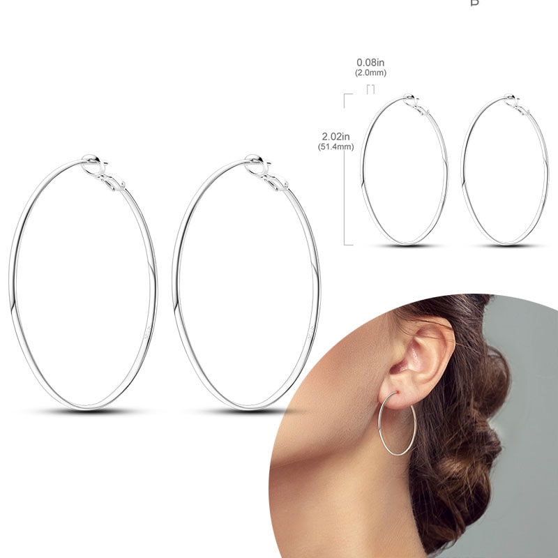 Hypoallergenic Sterling Silver Hoops Earrings with Zirconia, High Quality Jewelry for Women and Girls, Fashion Hoop