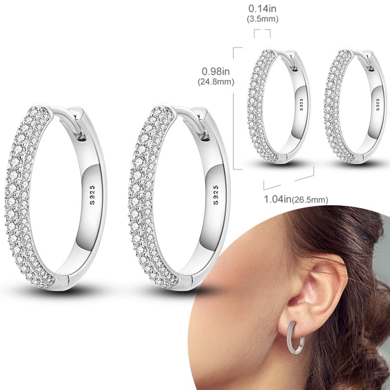 Hypoallergenic Sterling Silver Hoops Earrings with Zirconia, High Quality Jewelry for Women and Girls, Fashion Hoop