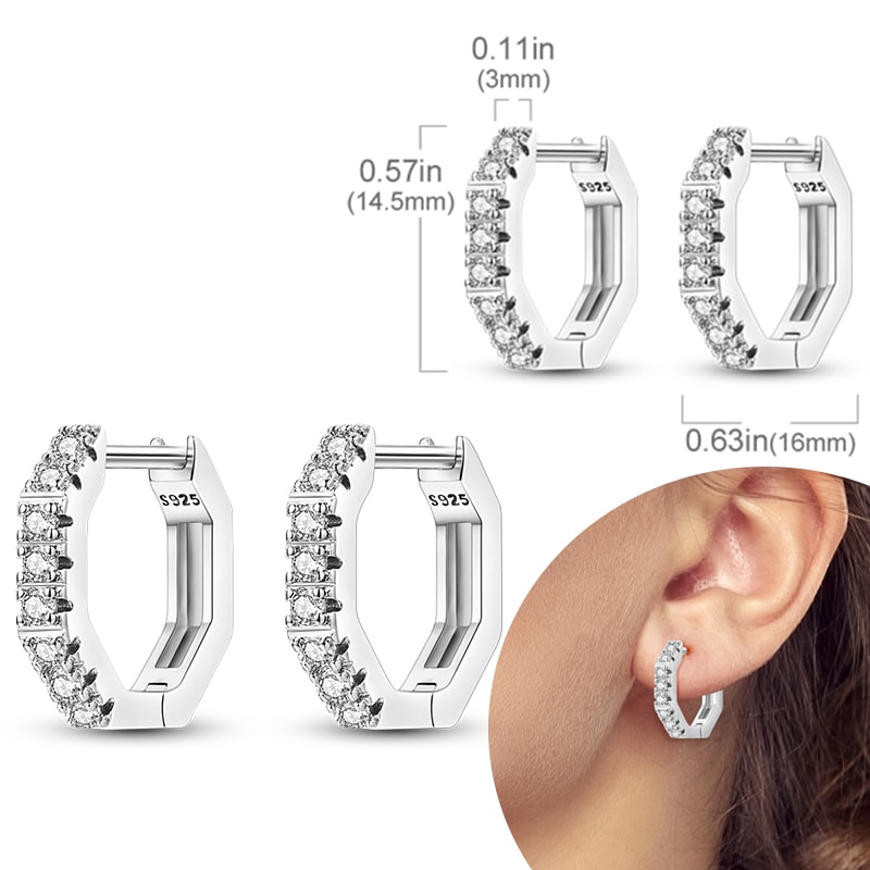 Hypoallergenic Sterling Silver Hoops Earrings with Zirconia, High Quality Jewelry for Women and Girls, Fashion Hoop