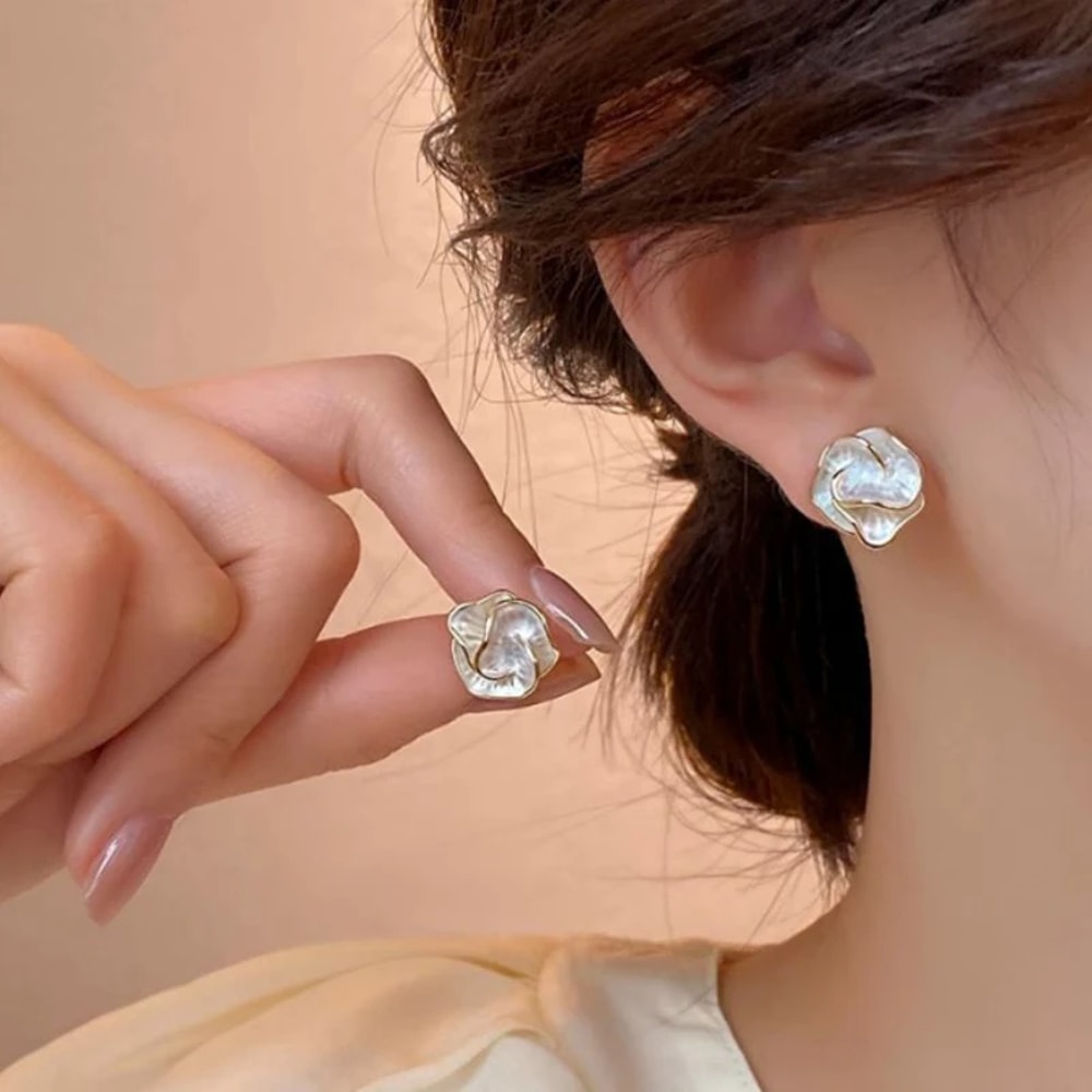 Unique Cubic Camellia Flower Stud Earring For Women Gentle Daily Temperament Earring Gift For Girls 0