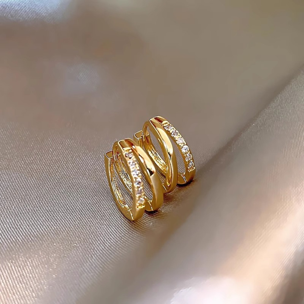 Shiny Zircon Double Circle Crossing Hoop Earrings For Women Stainless Steel Geometric Jewelry Gift 0