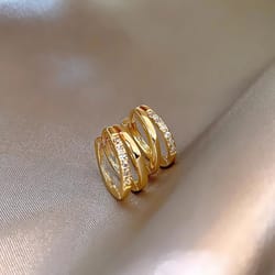 shiny zircon double circle crossing hoop earrings for women stainless steel geometric jewelry gift