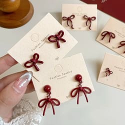retro red bowknot stud earrings for women girls elegant piercing aesthetic ballet ribbon jewelry gift