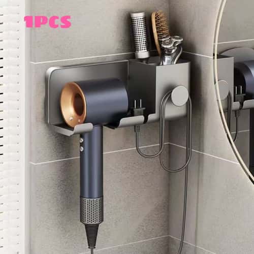 Hair Tool Organizer, Wall Mounted Hair Dryer Holder, Multi-Functional Bathroom Storage Rack, Placement Shelf for Kitchen