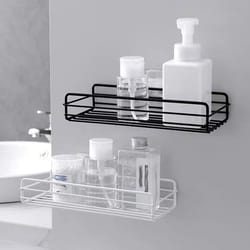 metal bathroom organizer rack adhesive wall mount shelf space-saving kitchen bath storage system