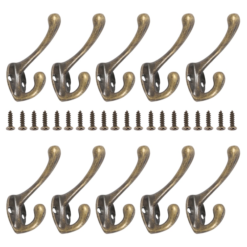 Wall Mounted Coat Hooks Heavy Duty Dual Coat Rack Vintage Bronze Clothes Hanger With Screw For Bath 0