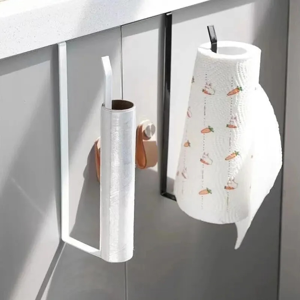 Towel Rack Paper Roll Holder Cling Film Storage Rack No Punching Hanging Shelf Kitchen Bathroom Tissue Accessories