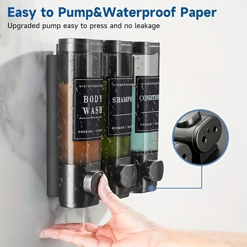 ABS Triple Shampoo And Conditioner Dispenser No Drilling Wall Mounted Soap Shower Gel Dispenser For 3