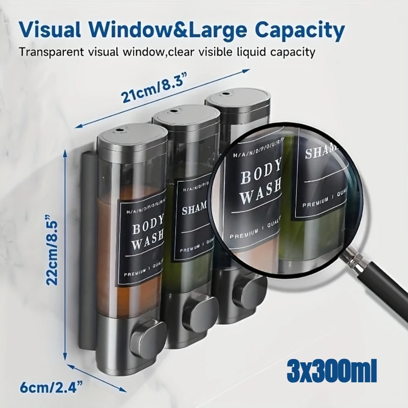 ABS Triple Shampoo And Conditioner Dispenser No Drilling Wall Mounted Soap Shower Gel Dispenser For 5